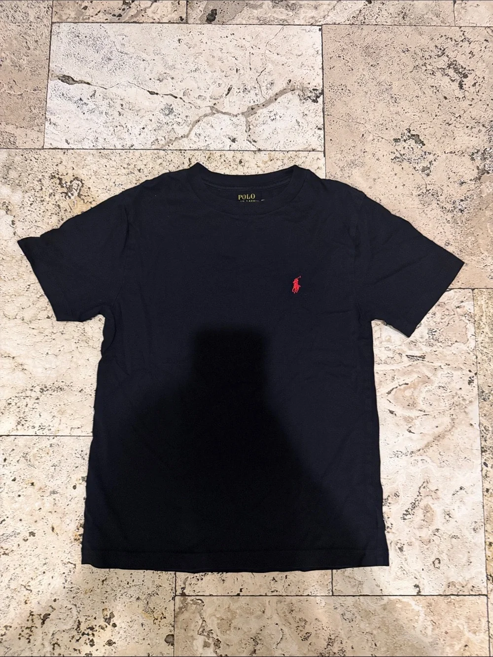 Boys Polo by Ralph Lauren Men's Navy Crew Neck T-Shirt with Red Pony Logo